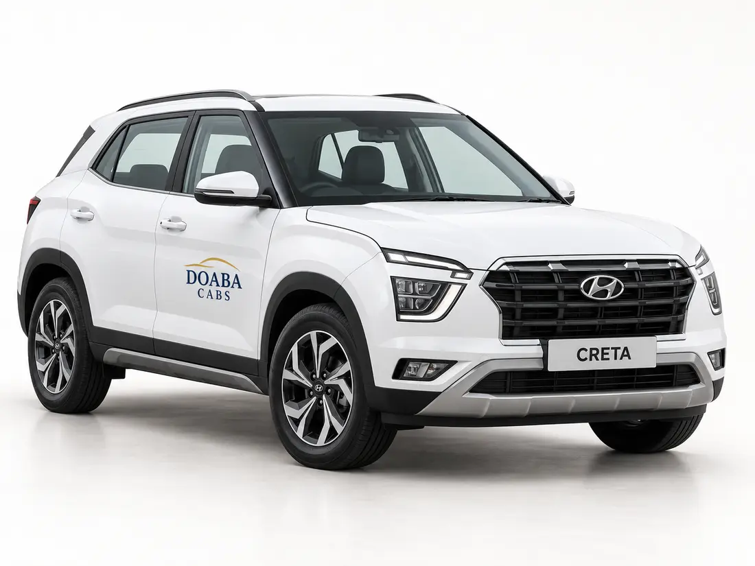 Illustrative white Hyundai Creta with Doaba Cabs branding