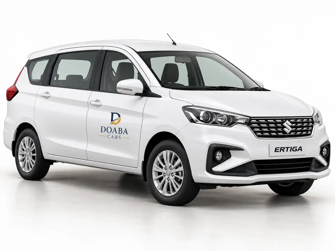 Illustrative white Maruti Ertiga with Doaba Cabs branding